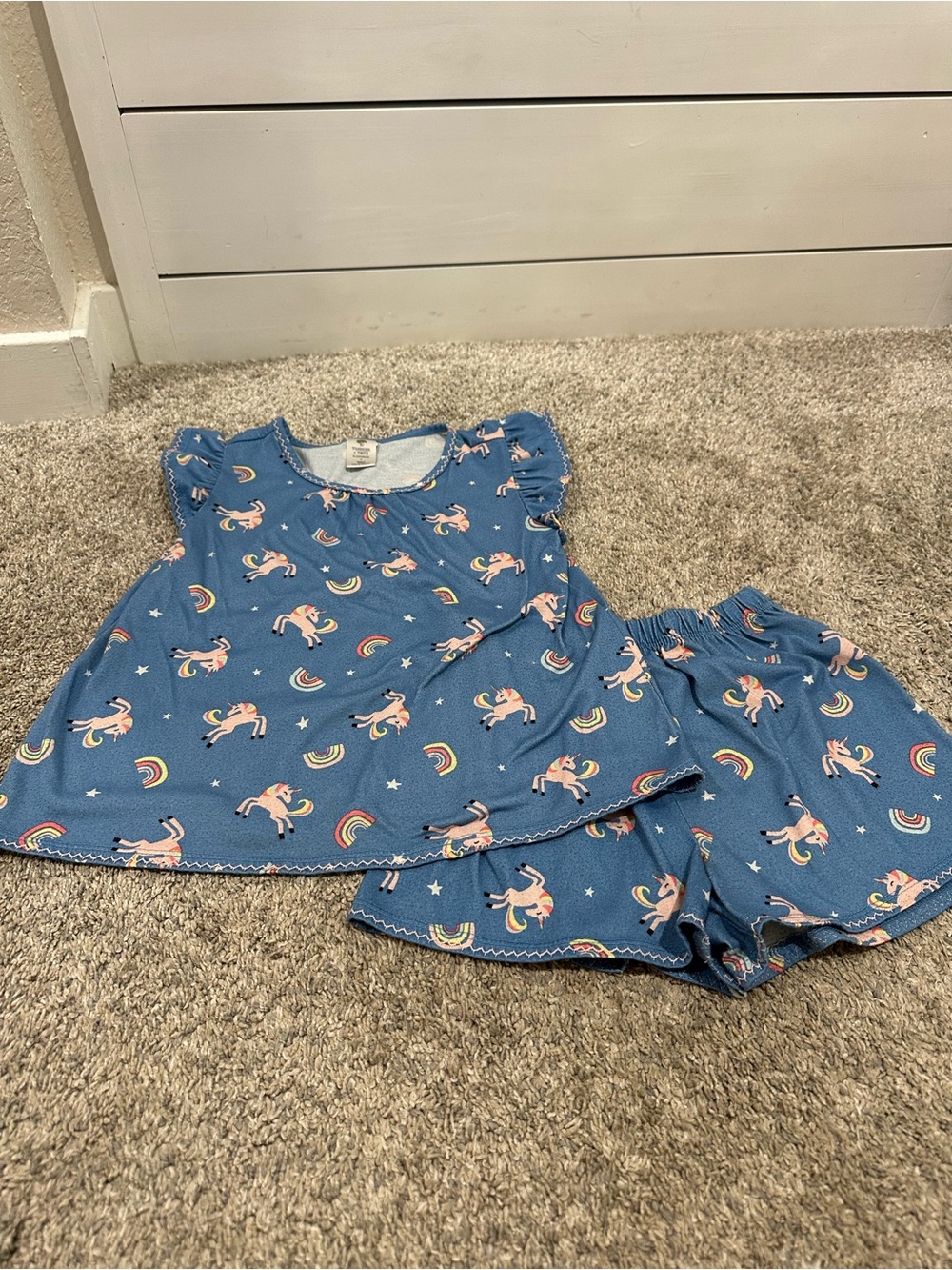 Tucker & Tate Girls Blue Unicorn & Rainbow Pajama Set